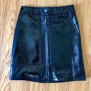 High Waist Zip Front Faux Leather Vinyl Mini Skirt